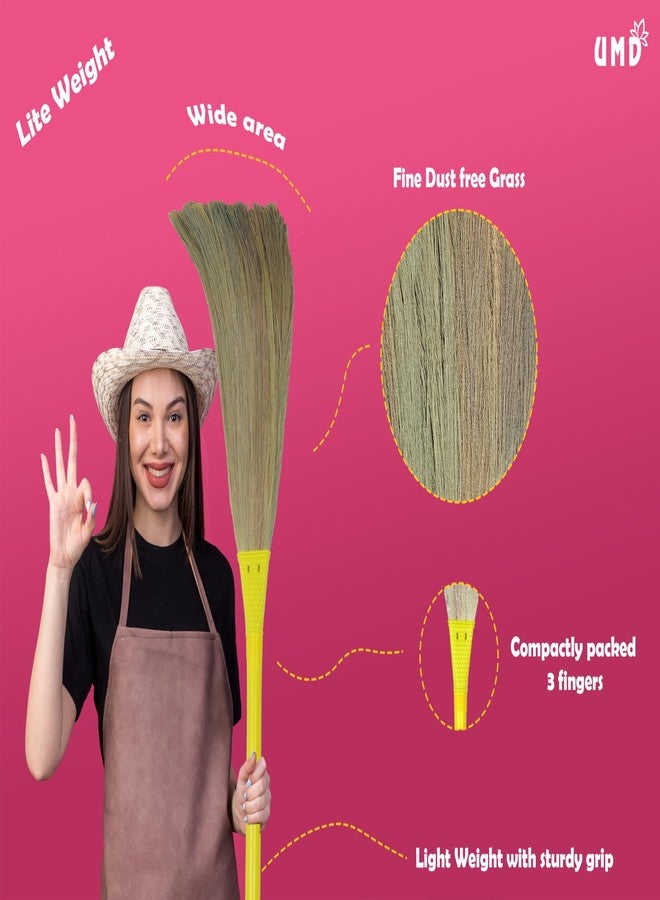 UMD No Backpain Lite Weight Dustfree Natural Grass Broom for Floor Cleaning, Phool bhahari jadoo, jhaduu Marne wala Sweeping, dusting, Lite Weight, No Bend, Pack of 1 pcs - Image 3